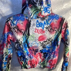 Girls 7 8 lightweight windbreaker graffiti color pop jacket coat